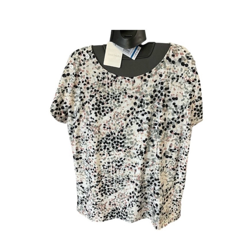 Emily Daniels Multicolor Print Abstract Dot Knit Top With Shoulder Buttons